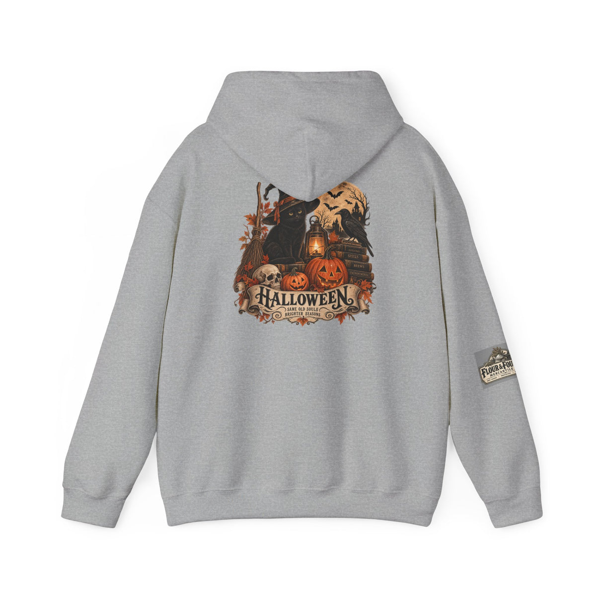 Vintage Halloween Black Cat Hoodie | Witchy Fall Graphic Sweatshirt | Flour & Foundry Mercantile Co.