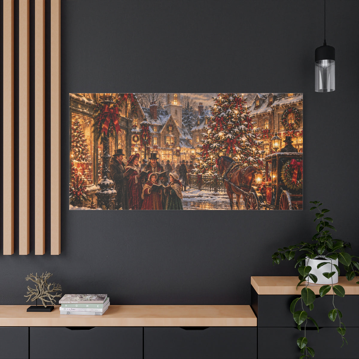 Christmas Carolers Vintage Street Canvas - Matte Stretched Wall Art