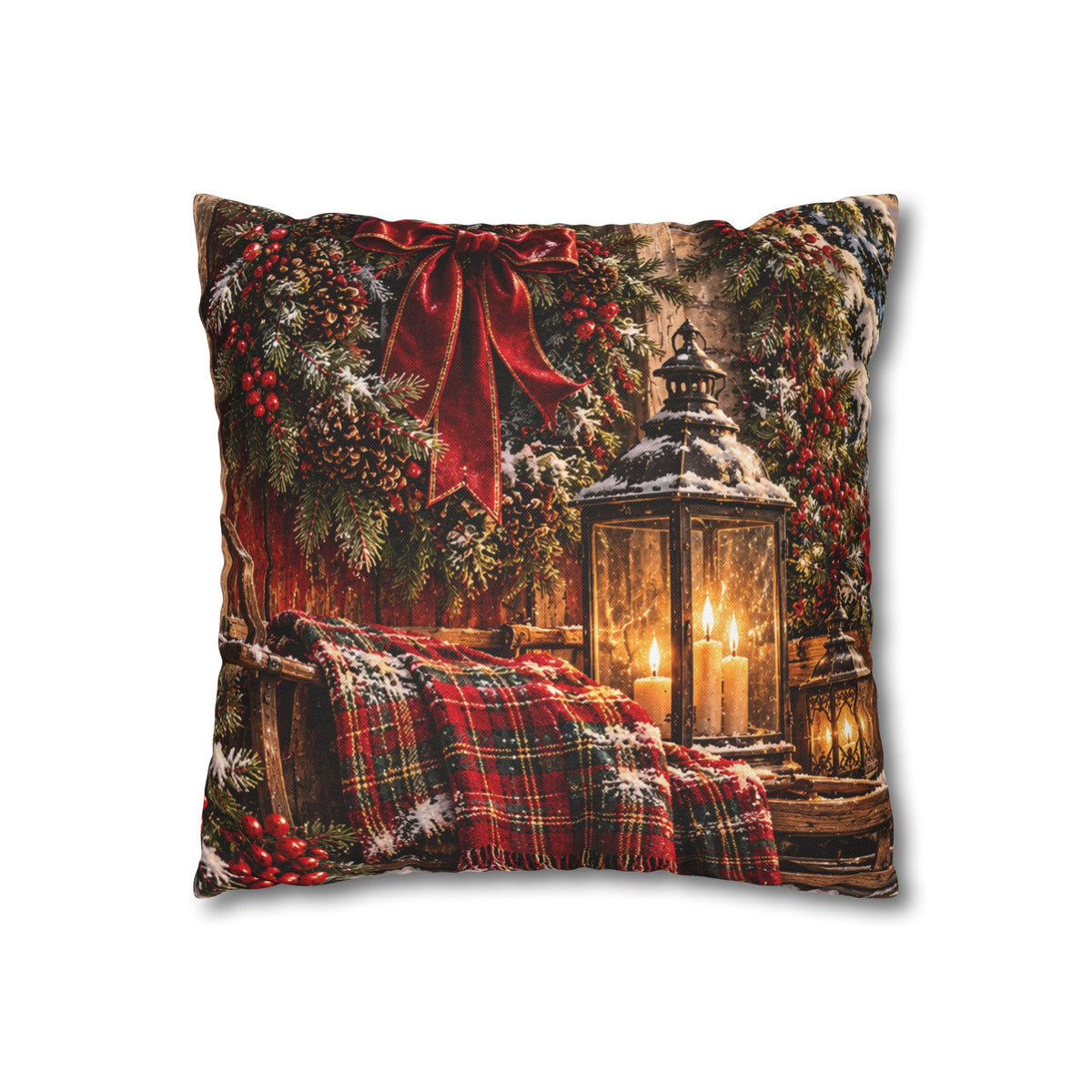 Christmas Village Horse-Drawn Sleigh Decorative Pillowcase