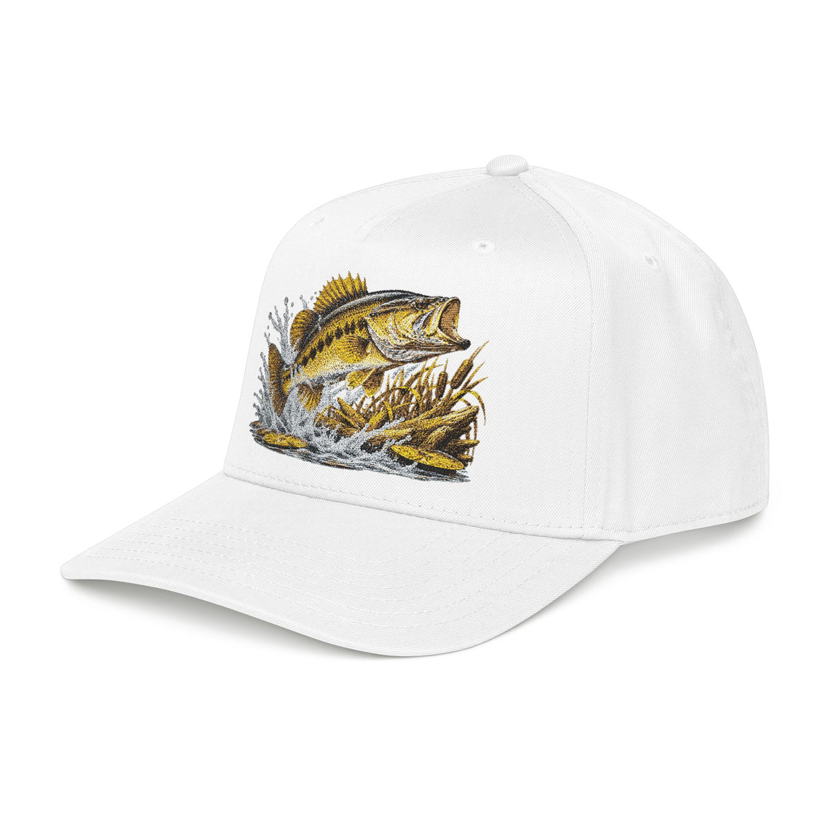 Fishing Bass Cap — Embroidered Jumping Bass Mid-Profile Baseball Hat