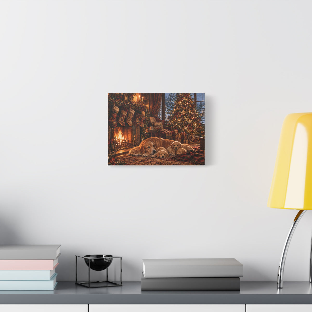 Cozy Christmas Dogs by the Fireplace Canvas Wall Art