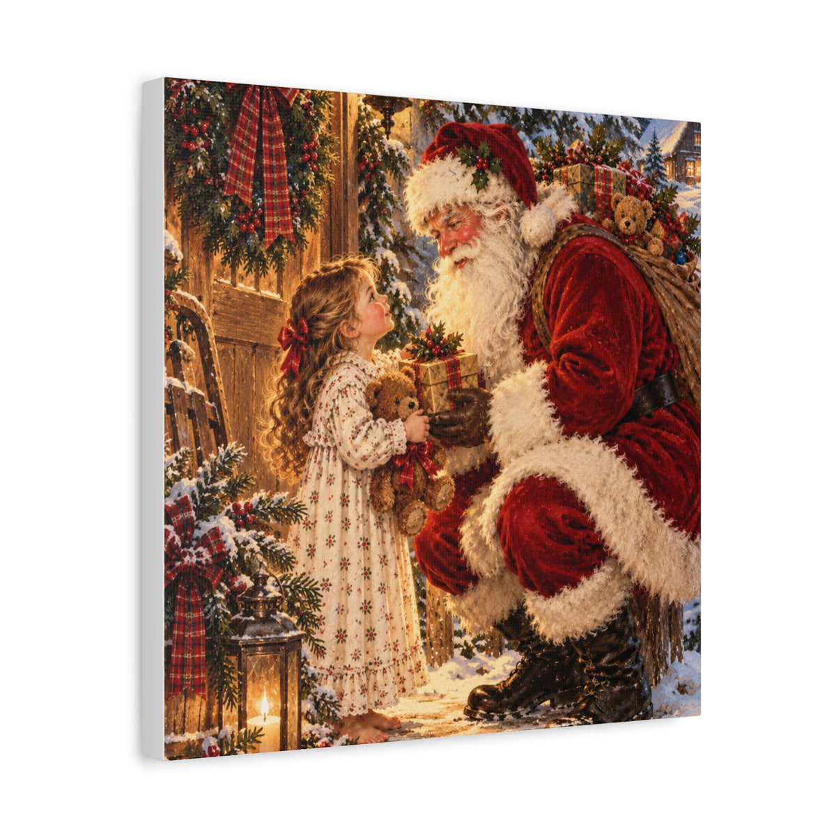 Vintage Santa and Child Christmas Canvas Wall Art
