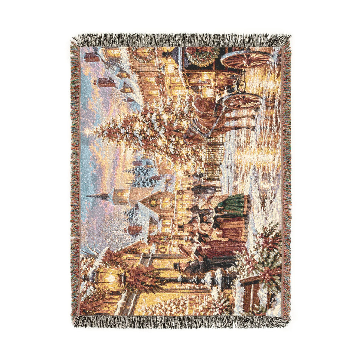 Christmas Carolers Woven Blanket — Vintage Holiday Village Cozy Throw