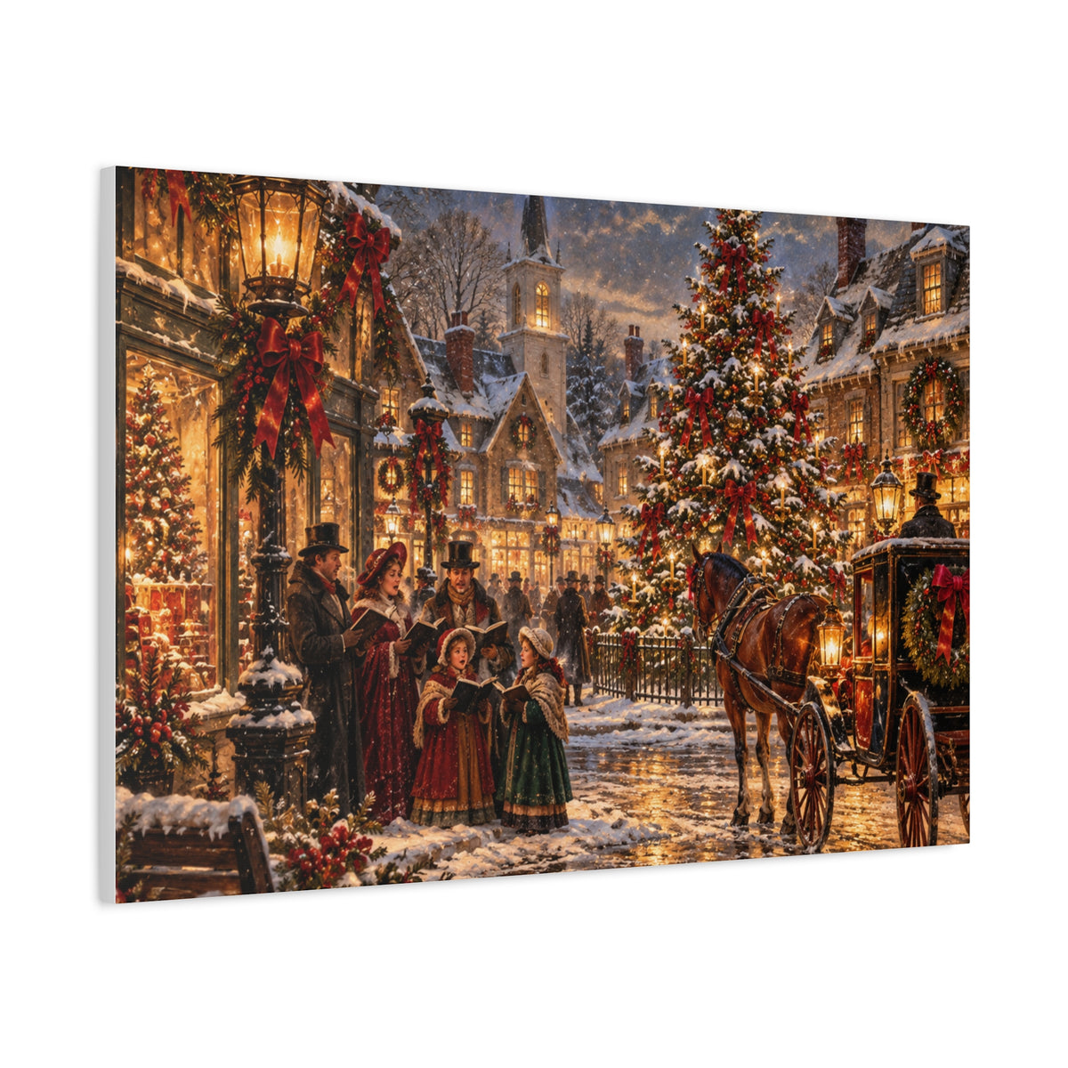 Christmas Carolers Vintage Street Canvas - Matte Stretched Wall Art