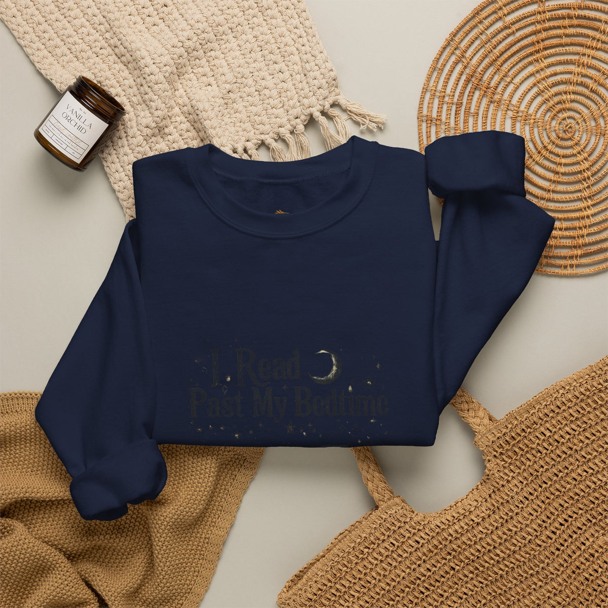 Booklover Crewneck Sweatshirt - "I Read Past My Bedtime" Cozy Reading Pullover- Flour and Foundry Mercantile Co.