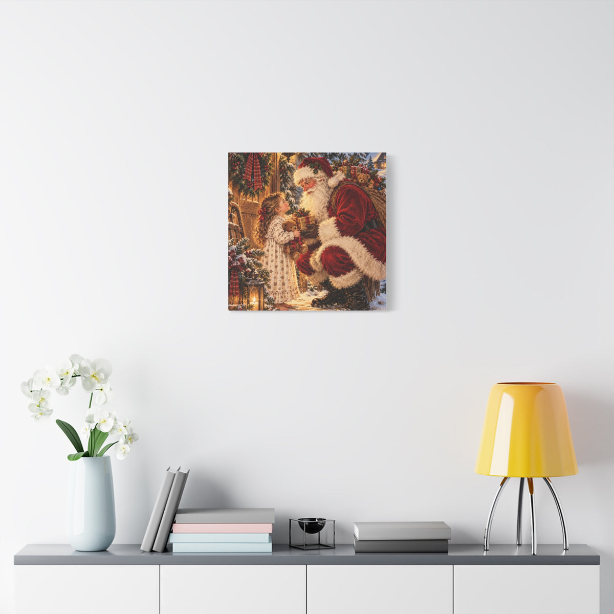 Vintage Santa and Child Christmas Canvas Wall Art