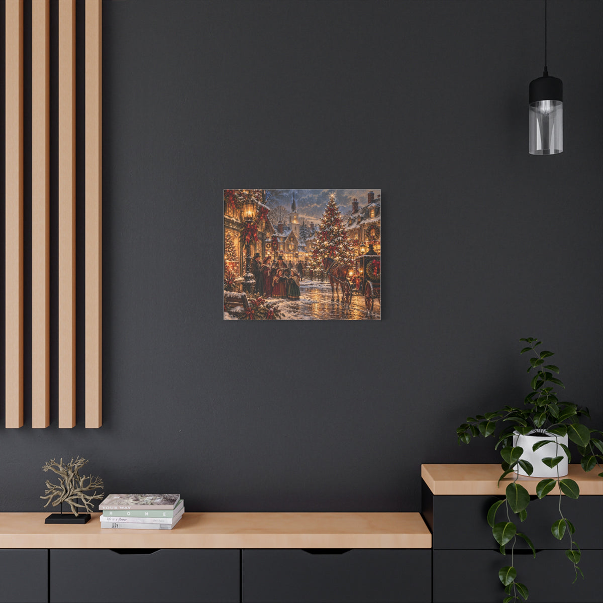 Christmas Carolers Vintage Street Canvas - Matte Stretched Wall Art