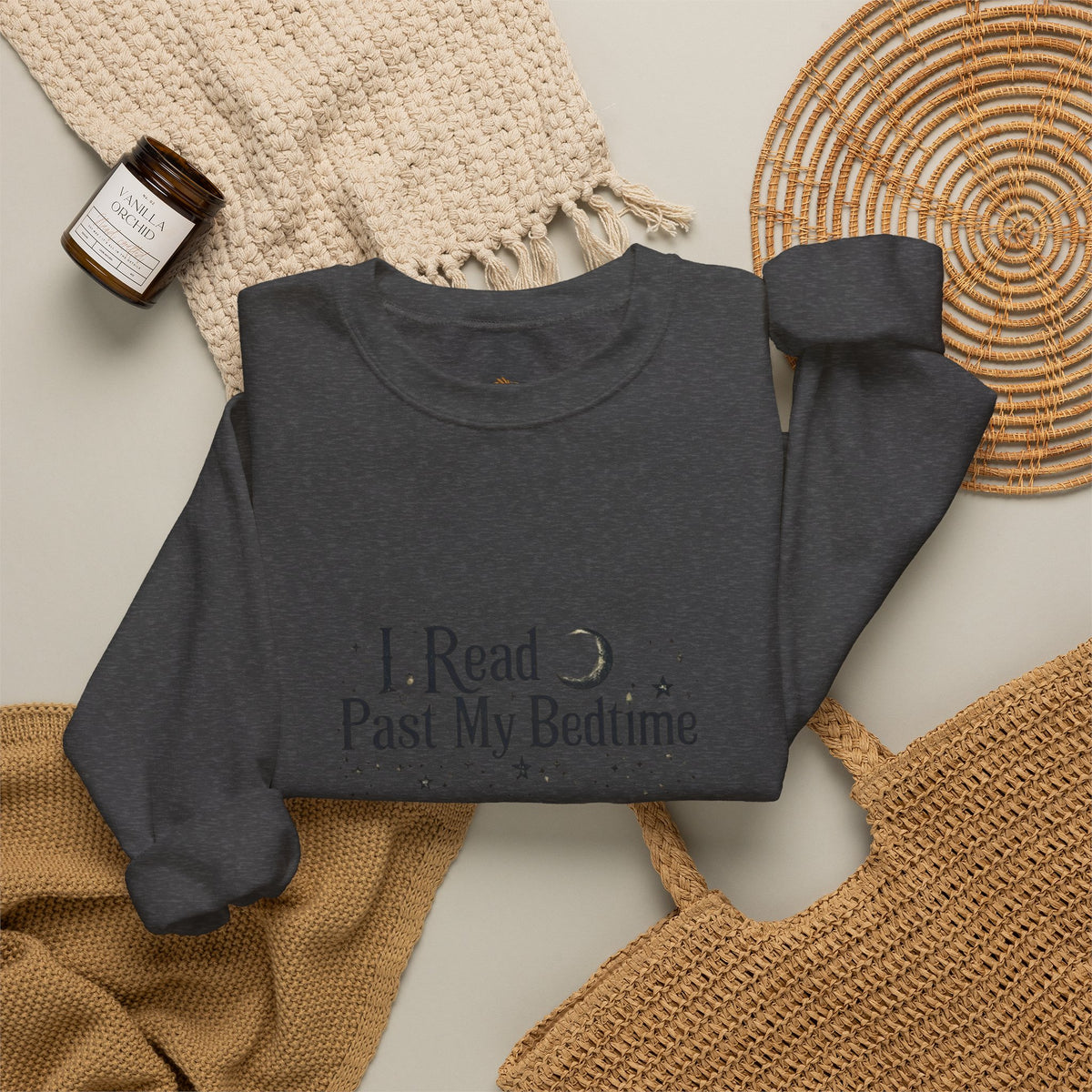 Booklover Crewneck Sweatshirt - "I Read Past My Bedtime" Cozy Reading Pullover- Flour and Foundry Mercantile Co.