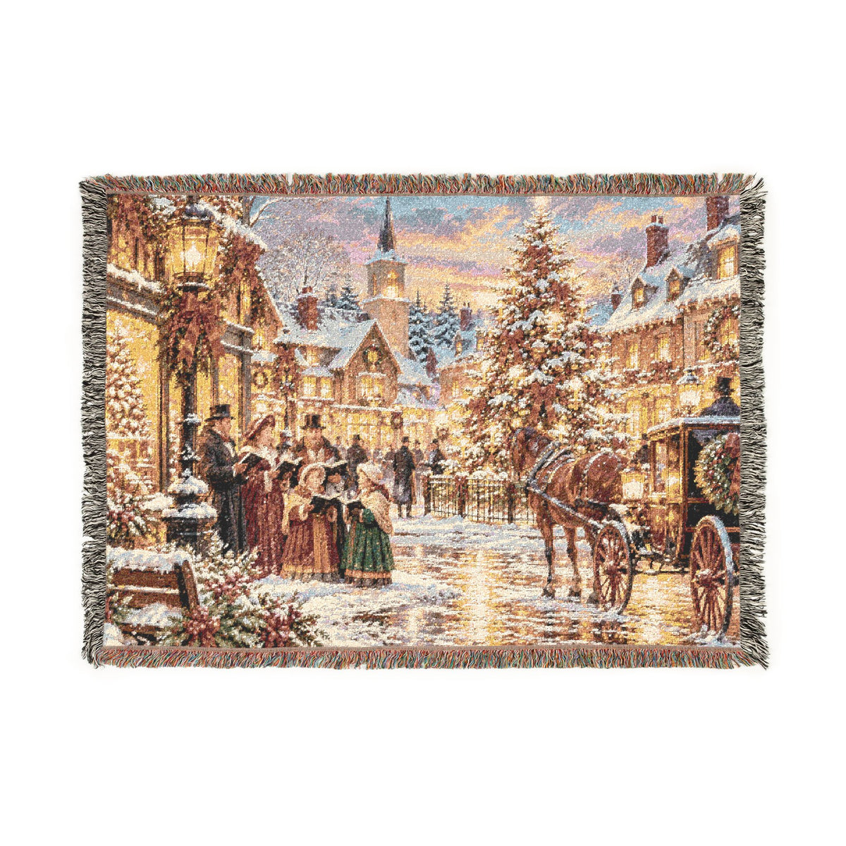 Christmas Carolers Woven Blanket — Vintage Holiday Village Cozy Throw