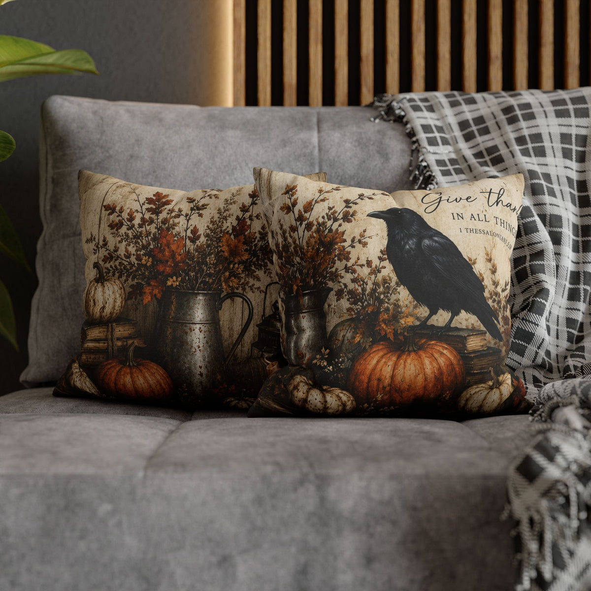 Give Thanks Crow Pumpkin Pillowcase | Fall Thanksgiving Decor