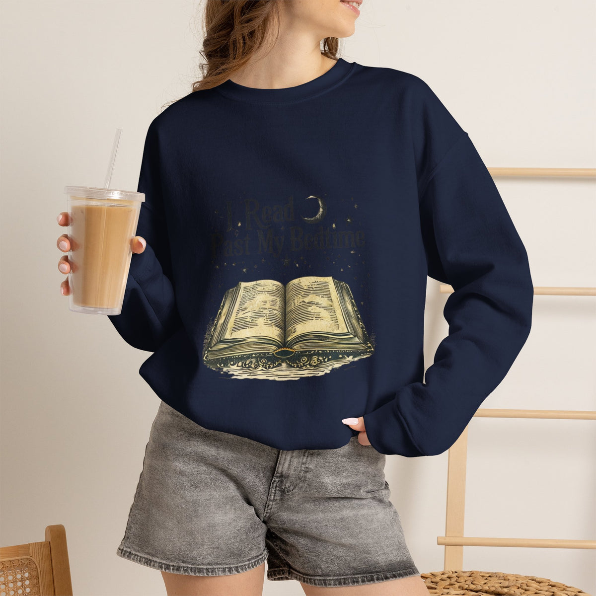 Booklover Crewneck Sweatshirt - "I Read Past My Bedtime" Cozy Reading Pullover- Flour and Foundry Mercantile Co.