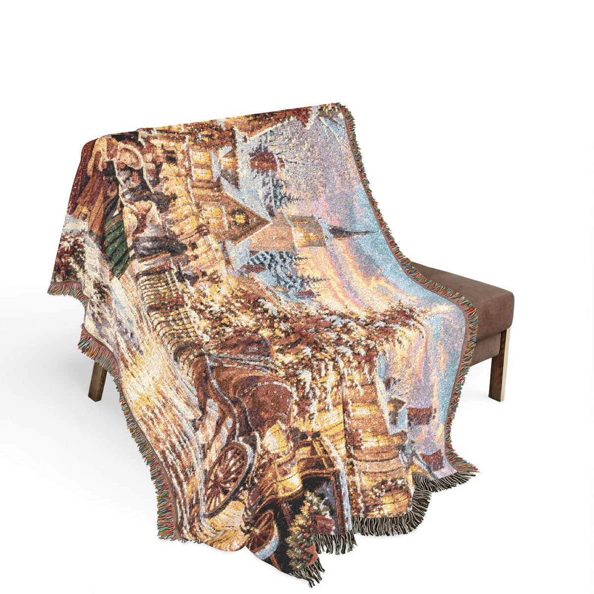 Christmas Carolers Woven Blanket — Vintage Holiday Village Cozy Throw