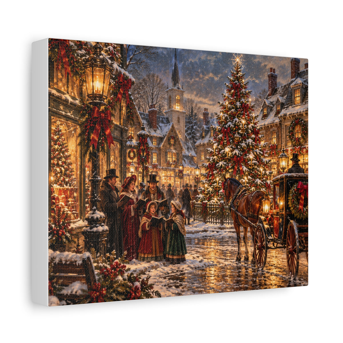 Christmas Carolers Vintage Street Canvas - Matte Stretched Wall Art