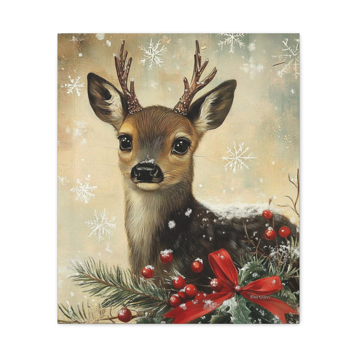 Christmas Fawn Canvas Art – Festive Deer Holiday Wall Decor