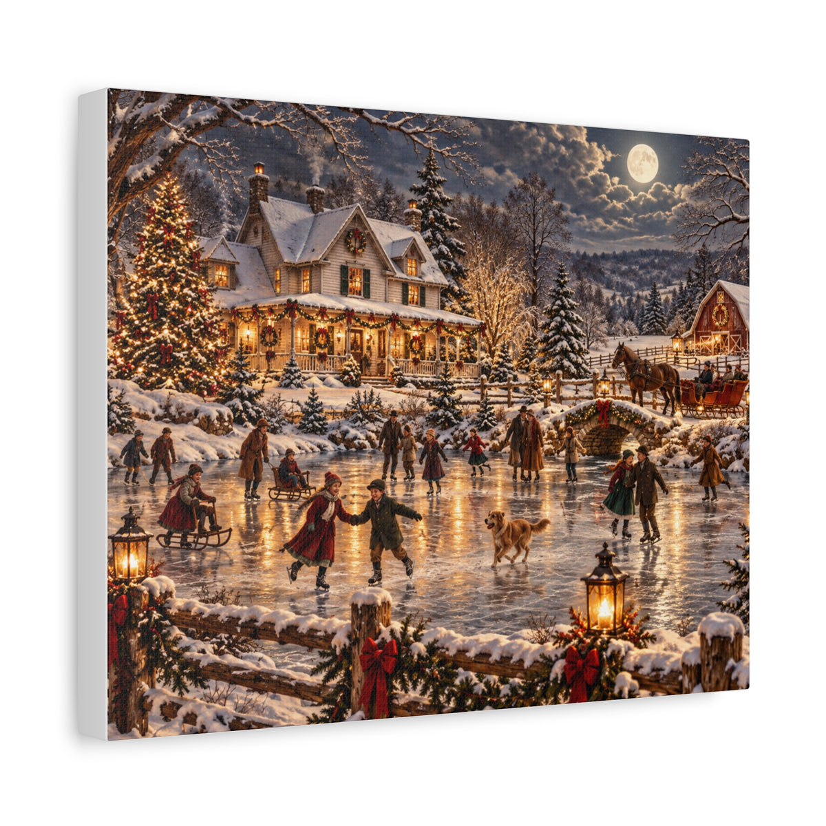 Christmas Village Ice Skating Matte Canvas Wall Art