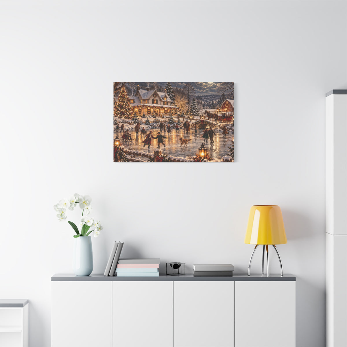 Christmas Village Ice Skating Matte Canvas Wall Art