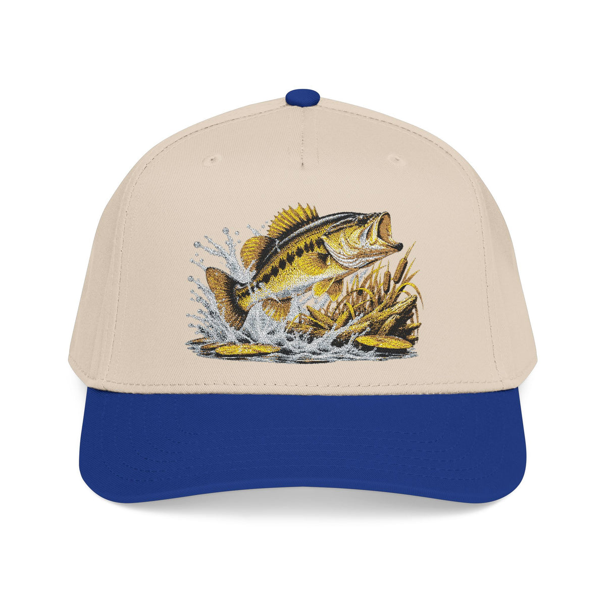 Fishing Bass Cap — Embroidered Jumping Bass Mid-Profile Baseball Hat