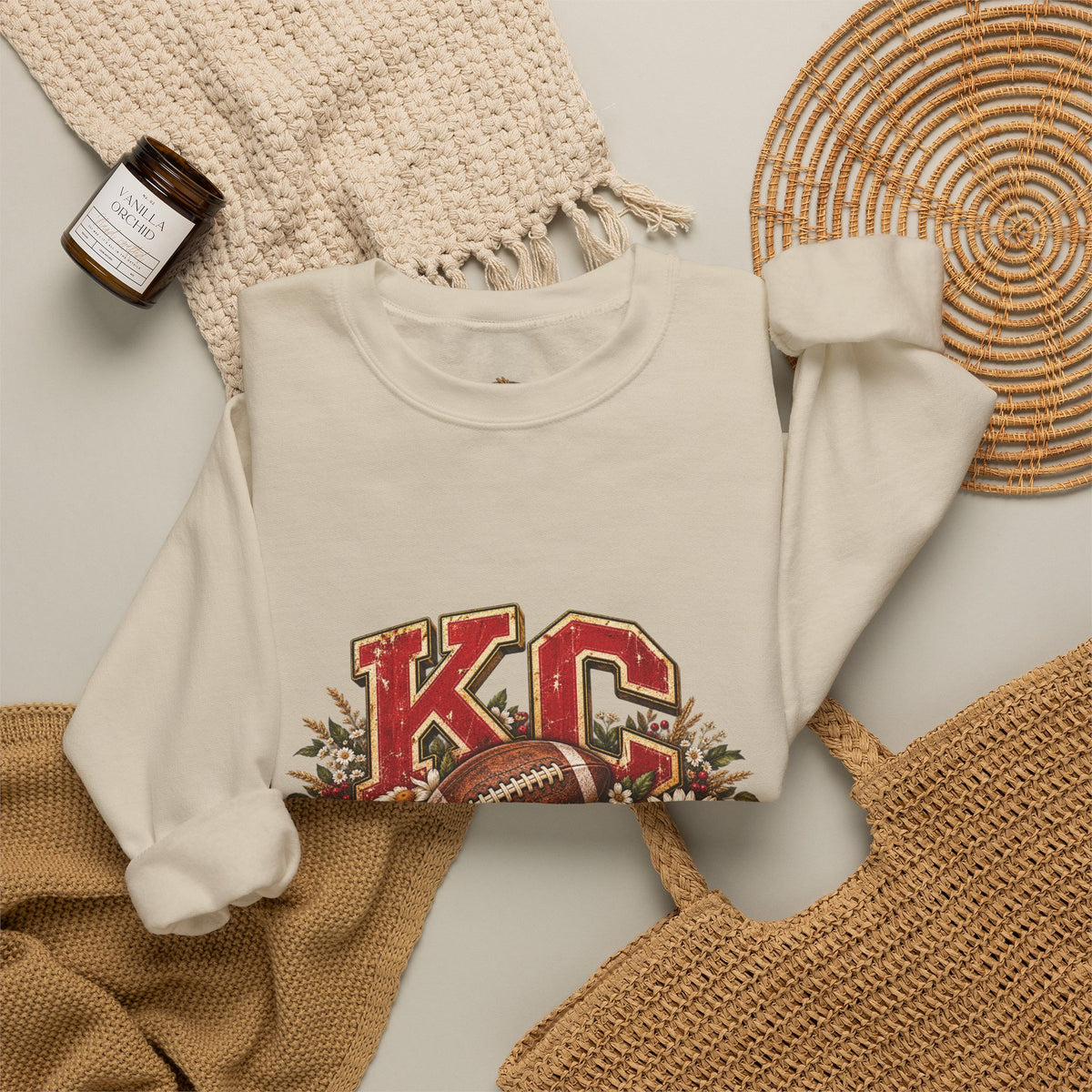 KC Football Vintage Crewneck Sweatshirt- Flour and Foundry Mercantile Co.