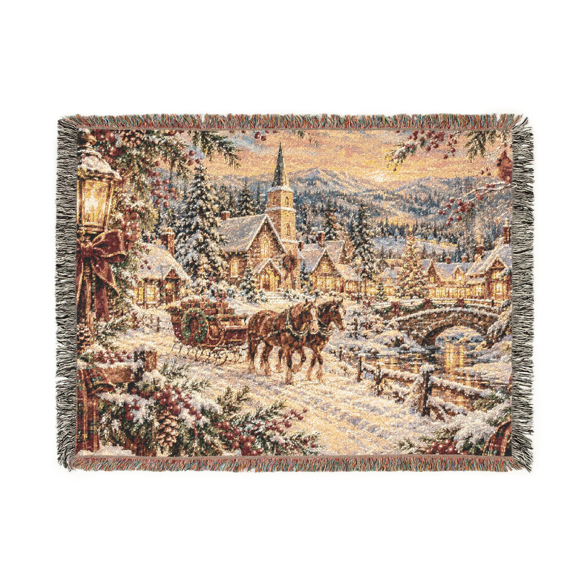 Vintage Winter Carriage Woven Blanket