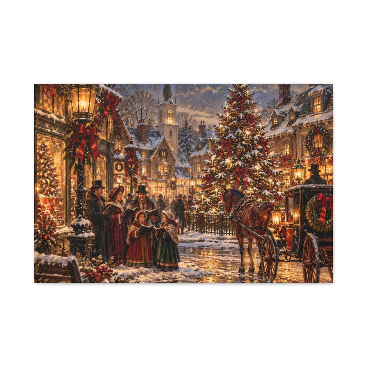 Christmas Carolers Vintage Street Canvas - Matte Stretched Wall Art