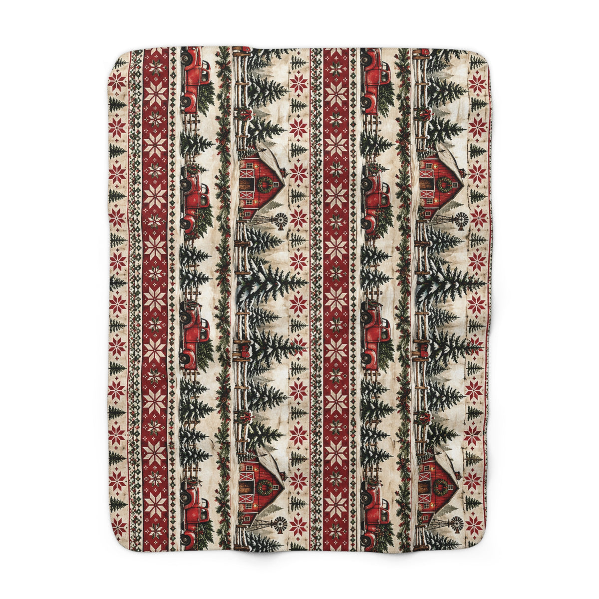 Rustic Red Christmas Truck and Barn Sherpa Blanket – Cozy Cabin Christmas Fleece
