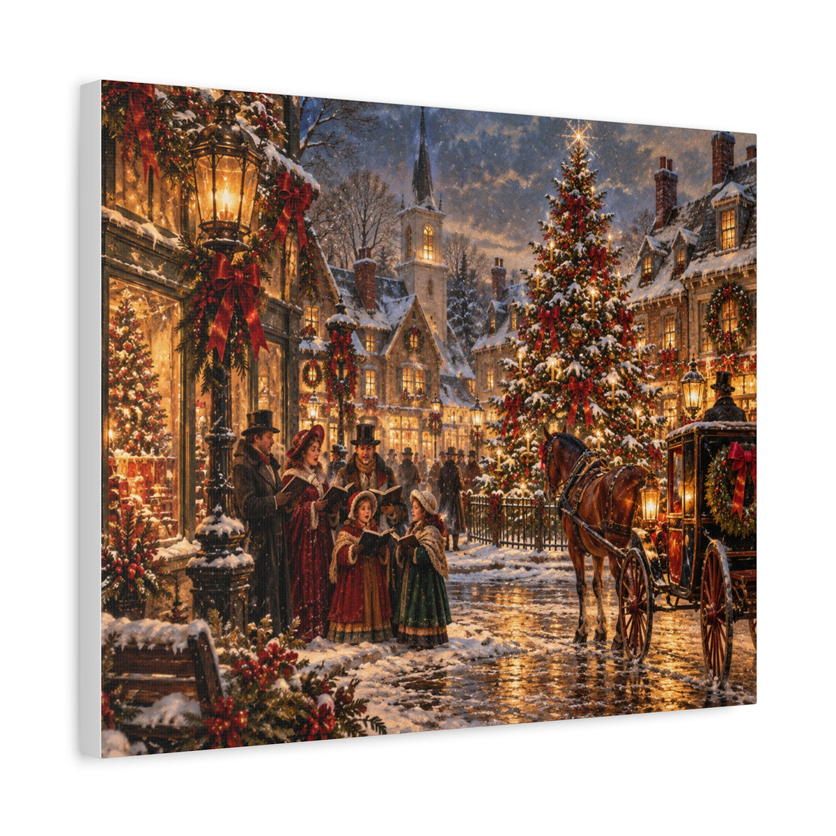 Christmas Carolers Vintage Street Canvas - Matte Stretched Wall Art