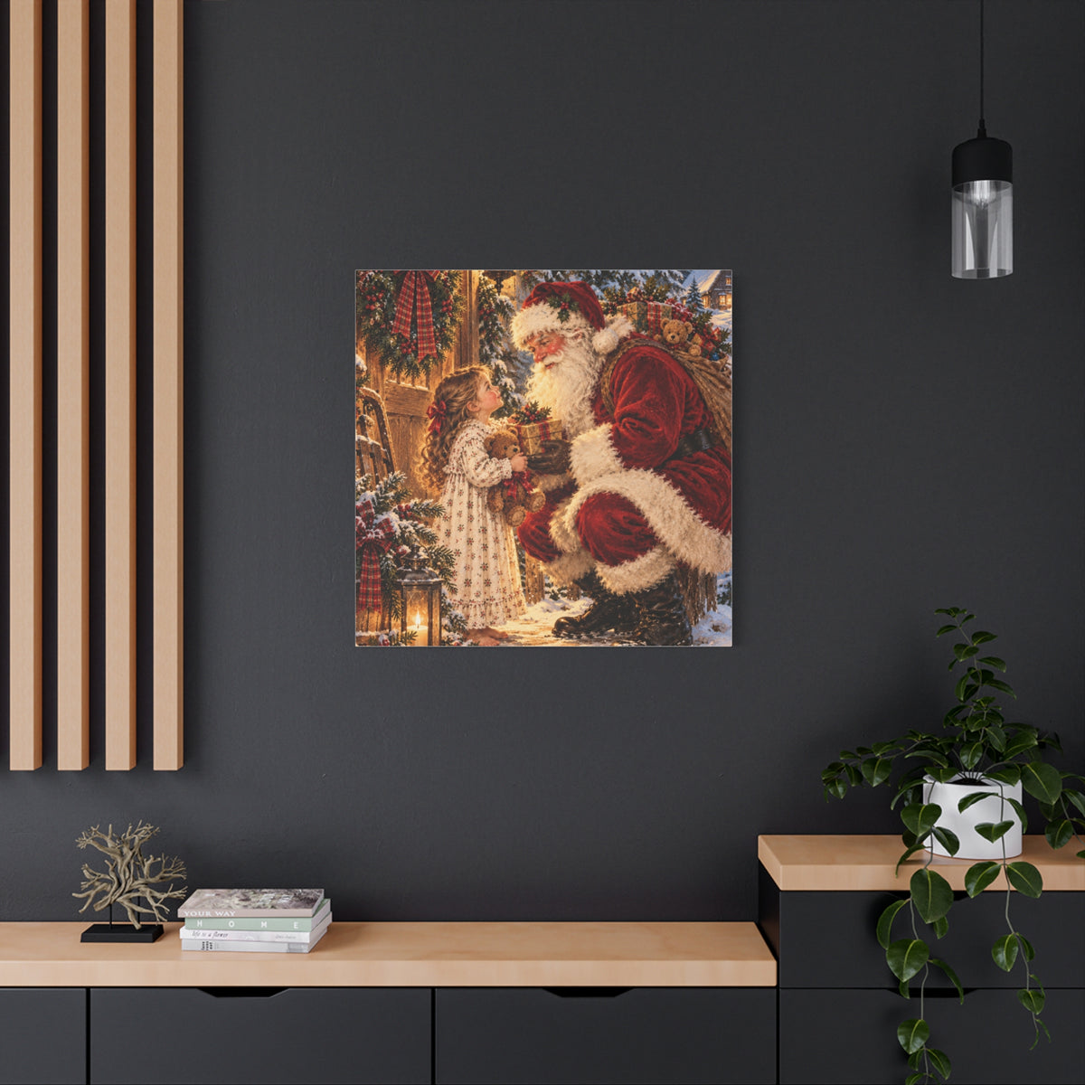 Vintage Santa and Child Christmas Canvas Wall Art
