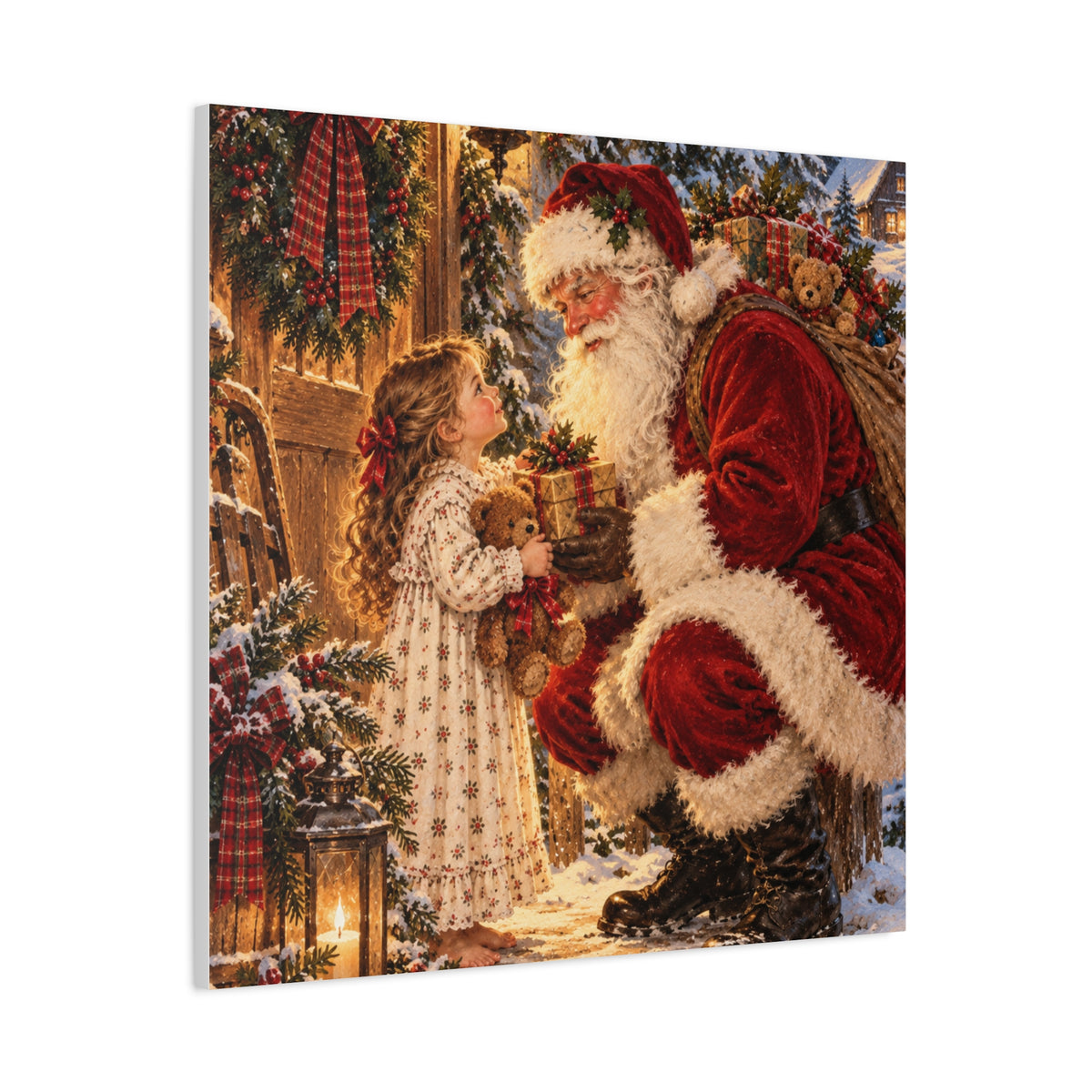 Vintage Santa and Child Christmas Canvas Wall Art
