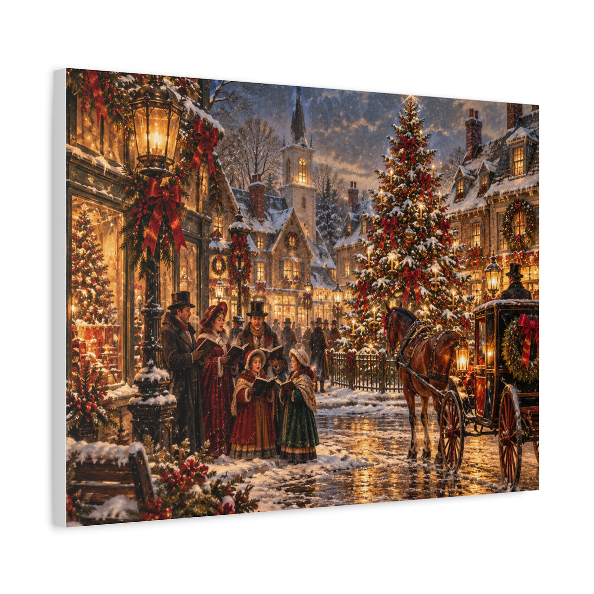 Christmas Carolers Vintage Street Canvas - Matte Stretched Wall Art