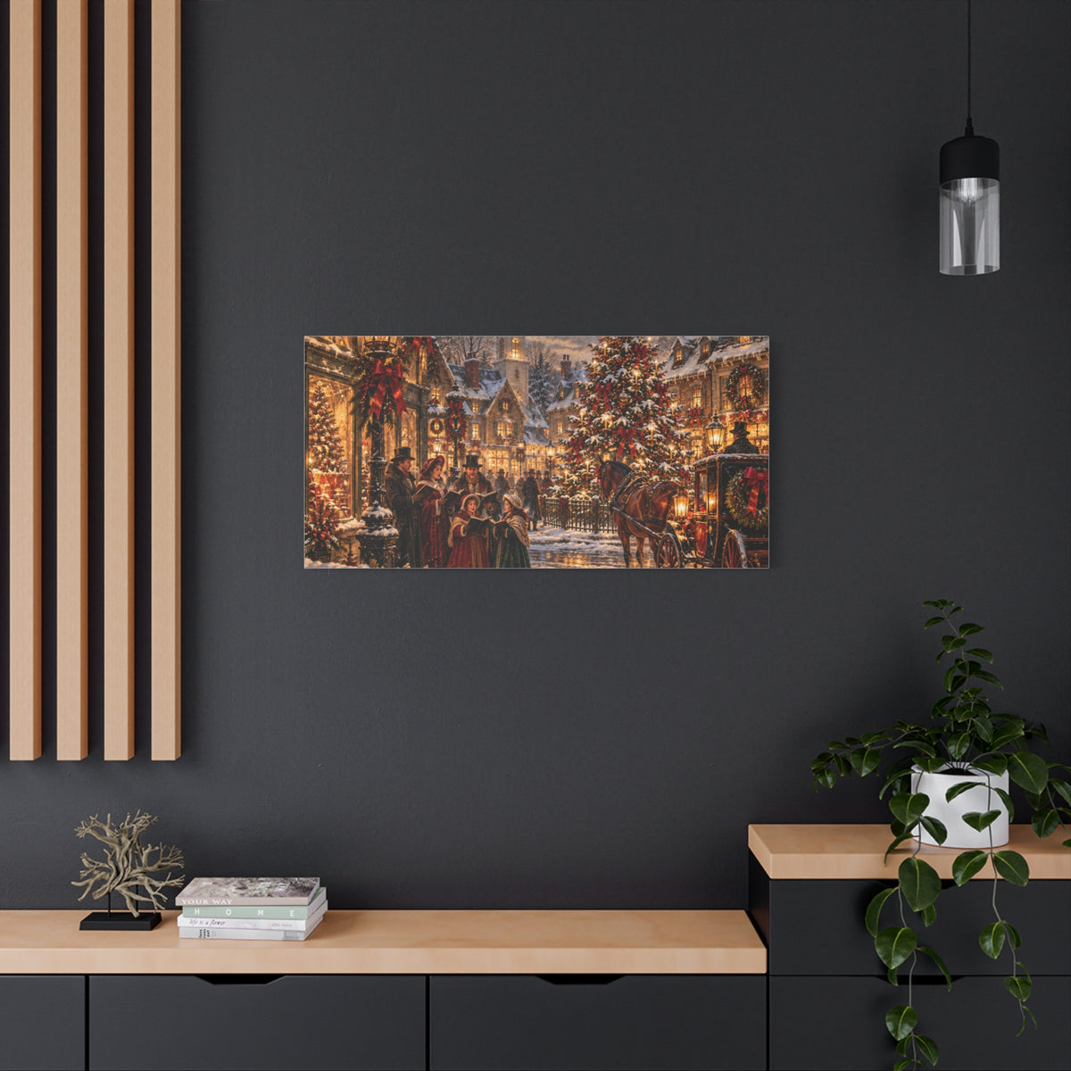Christmas Carolers Vintage Street Canvas - Matte Stretched Wall Art