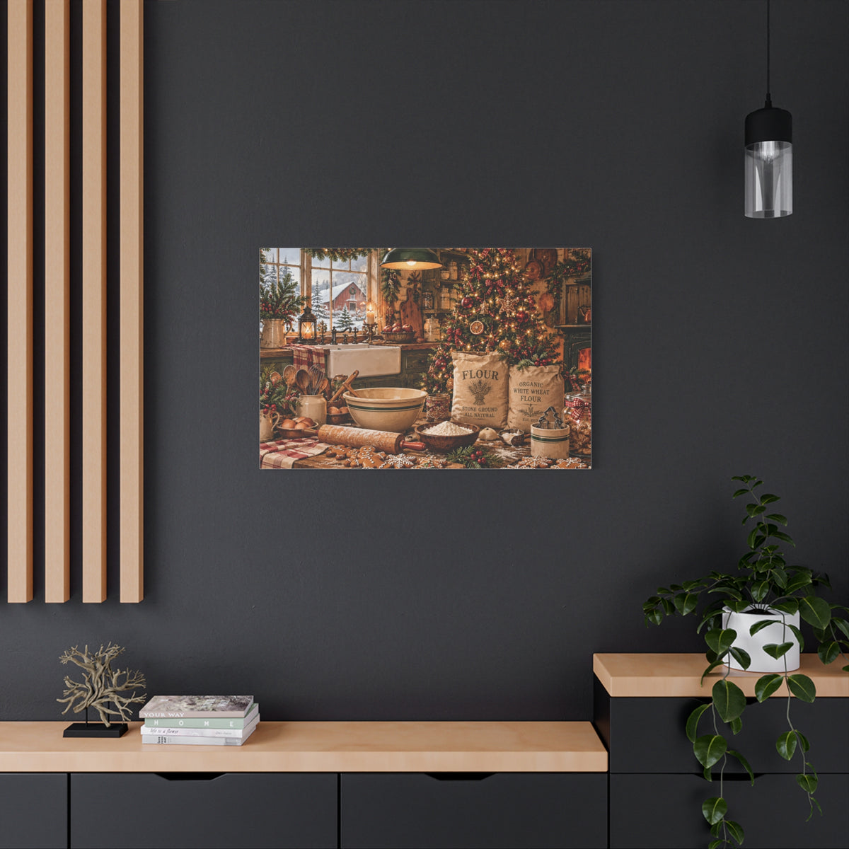 Christmas Kitchen Canvas Wall Art — Cozy Holiday Baking Scene, Rustic Farmhouse Holiday Decor
