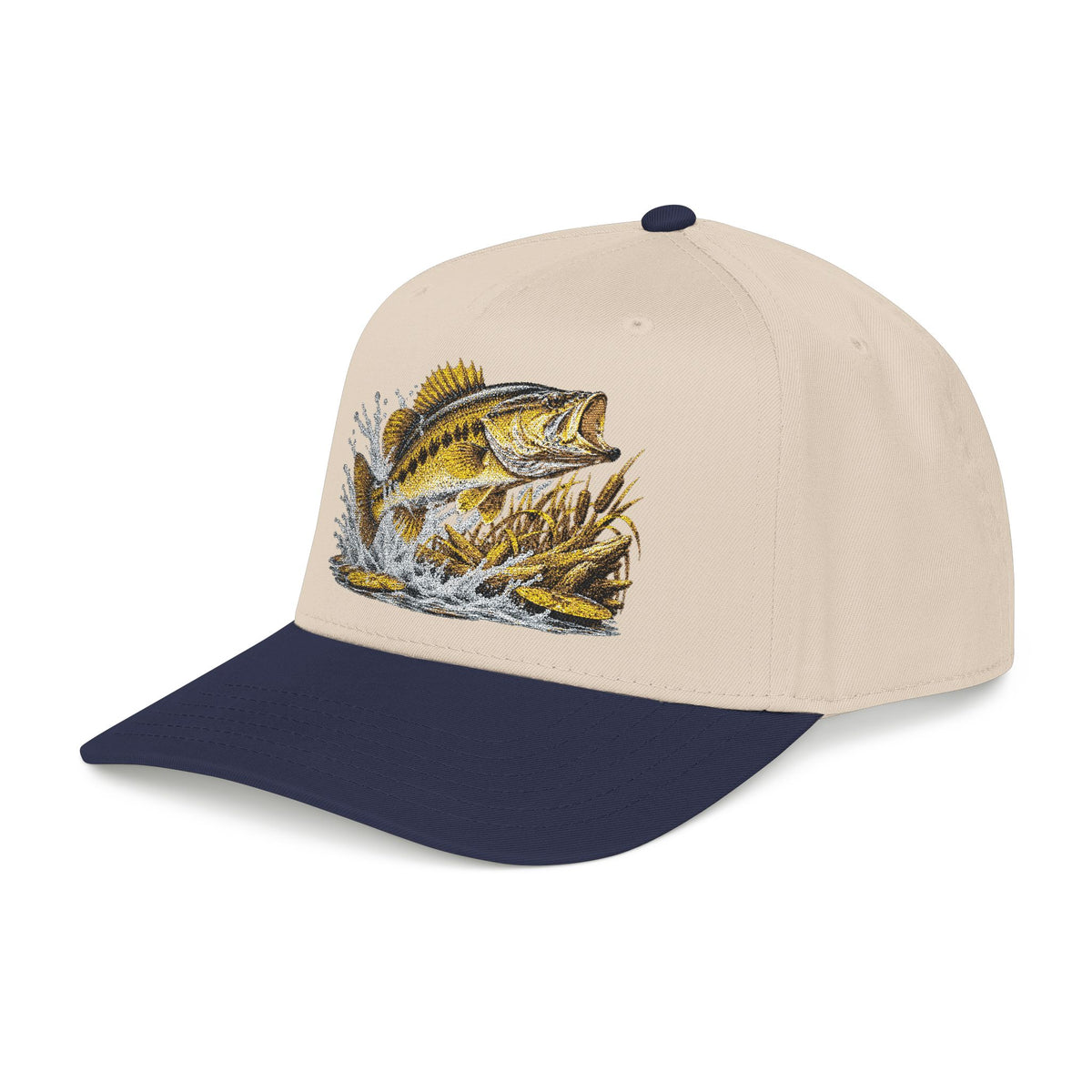 Fishing Bass Cap — Embroidered Jumping Bass Mid-Profile Baseball Hat