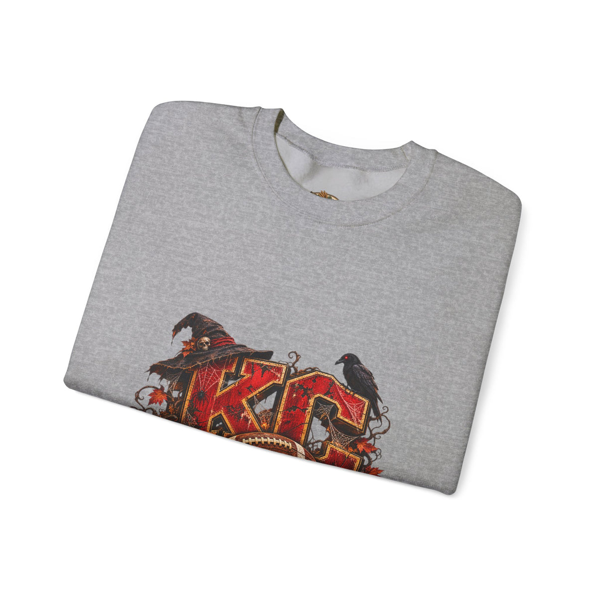KC Halloween Crewneck Sweatshirt — Haunted Pumpkin Football Design-Flour and Foundry Meercantile Co.