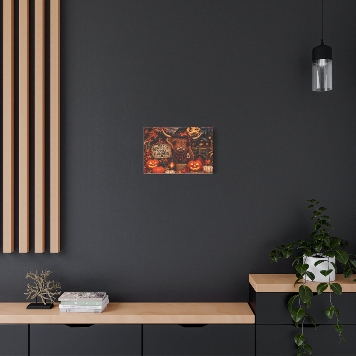 Halloween Highland Cow Canvas – "Have a Moo-tifully Spooky Halloween" Matte Stretched Wall Art