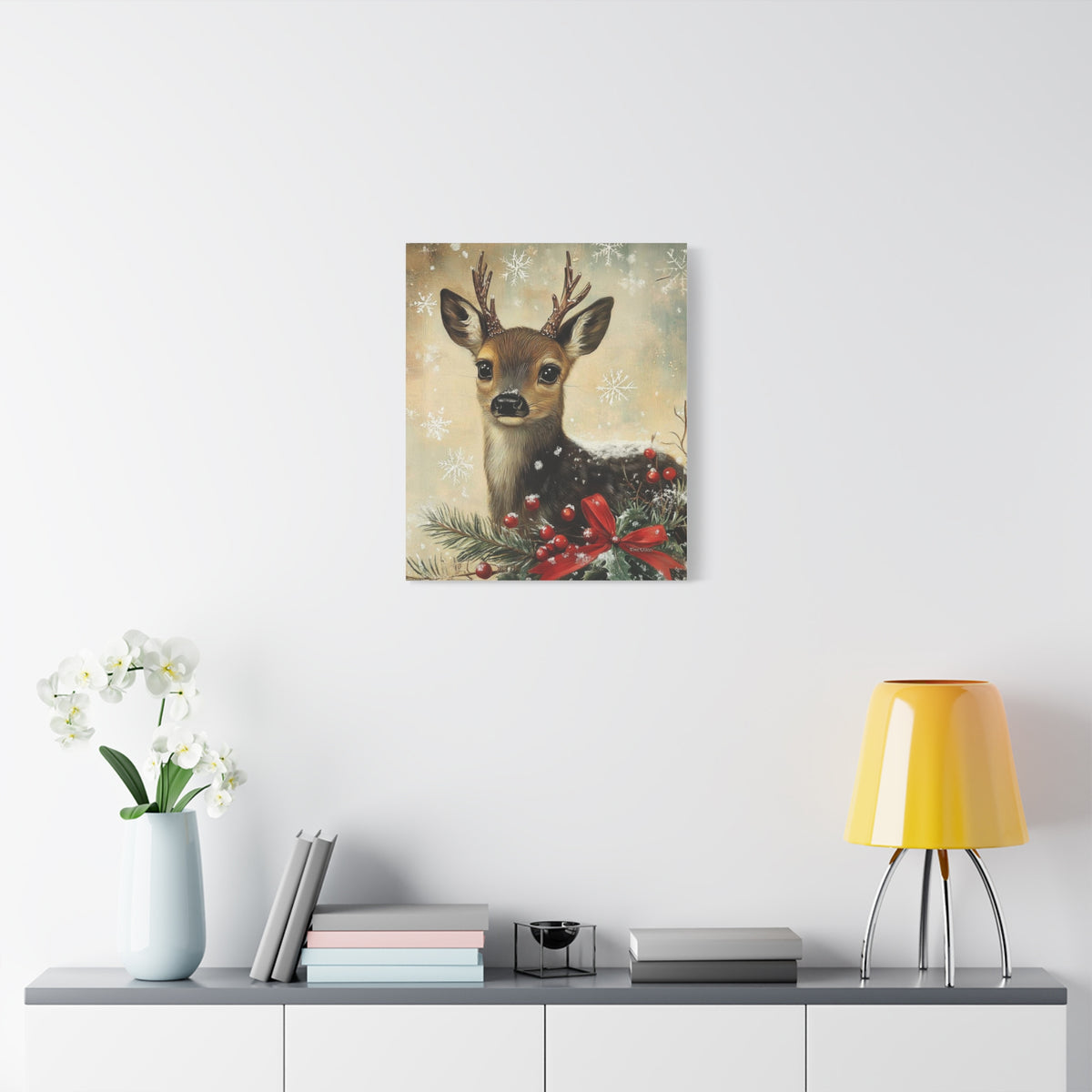 Christmas Fawn Canvas Art – Festive Deer Holiday Wall Decor