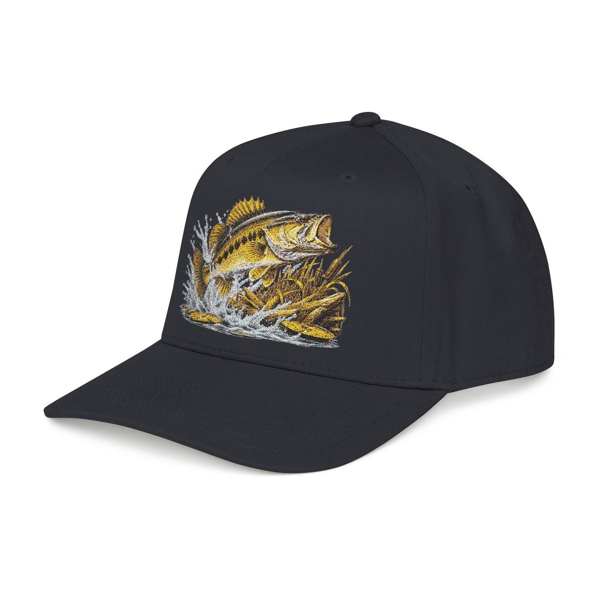 Fishing Bass Cap — Embroidered Jumping Bass Mid-Profile Baseball Hat