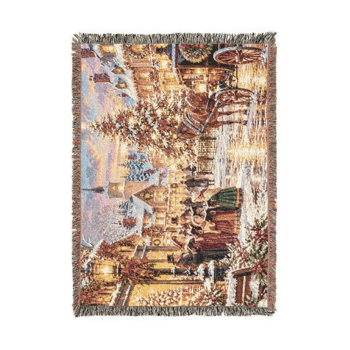 Christmas Carolers Woven Blanket — Vintage Holiday Village Cozy Throw