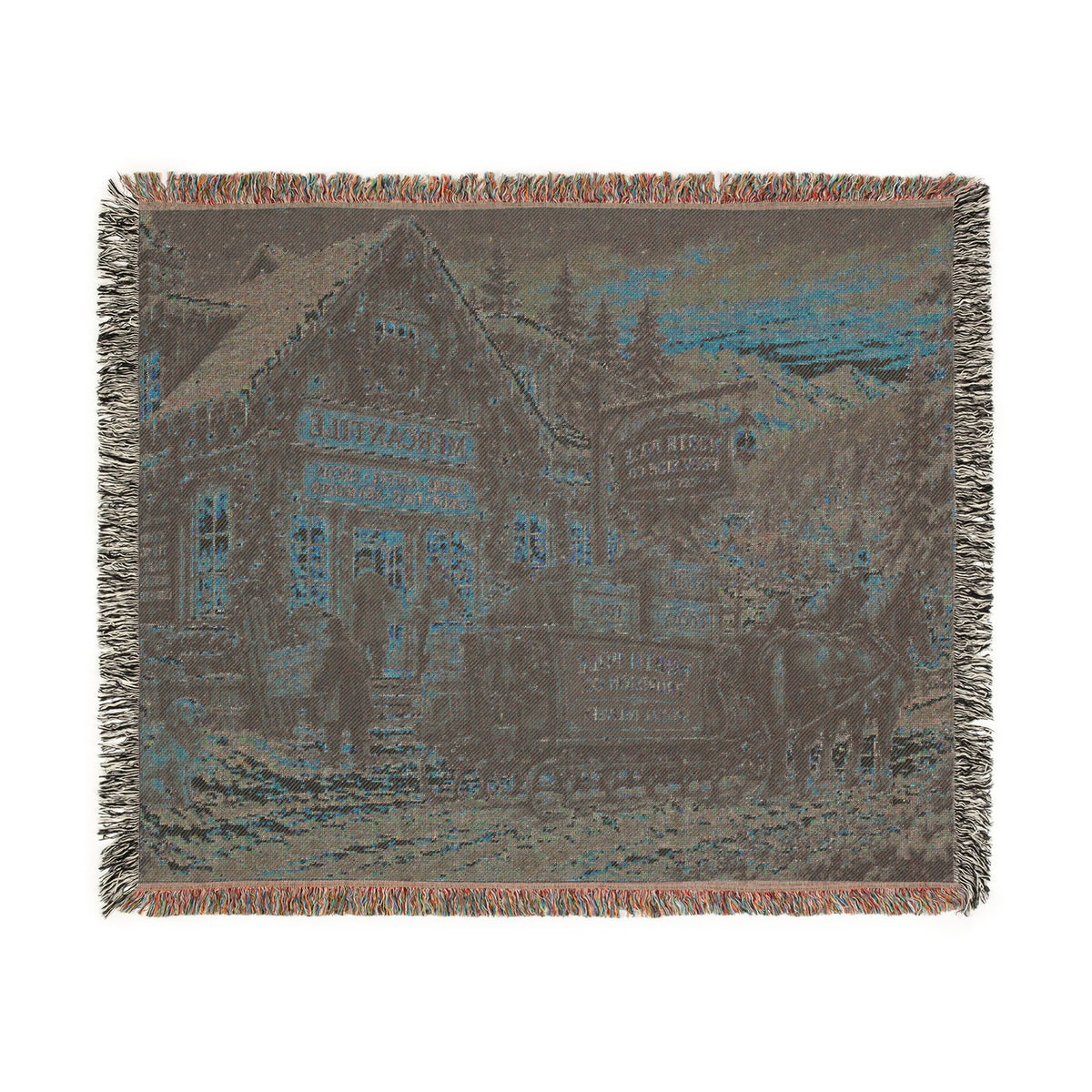 Victorian Christmas Village Woven Blanket | Holiday Cabin Tapestry Throw