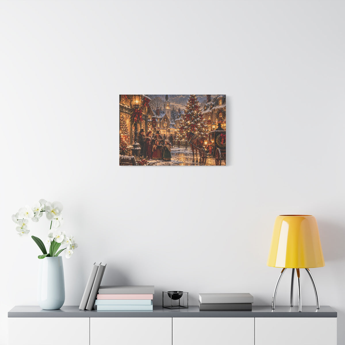 Christmas Carolers Vintage Street Canvas - Matte Stretched Wall Art