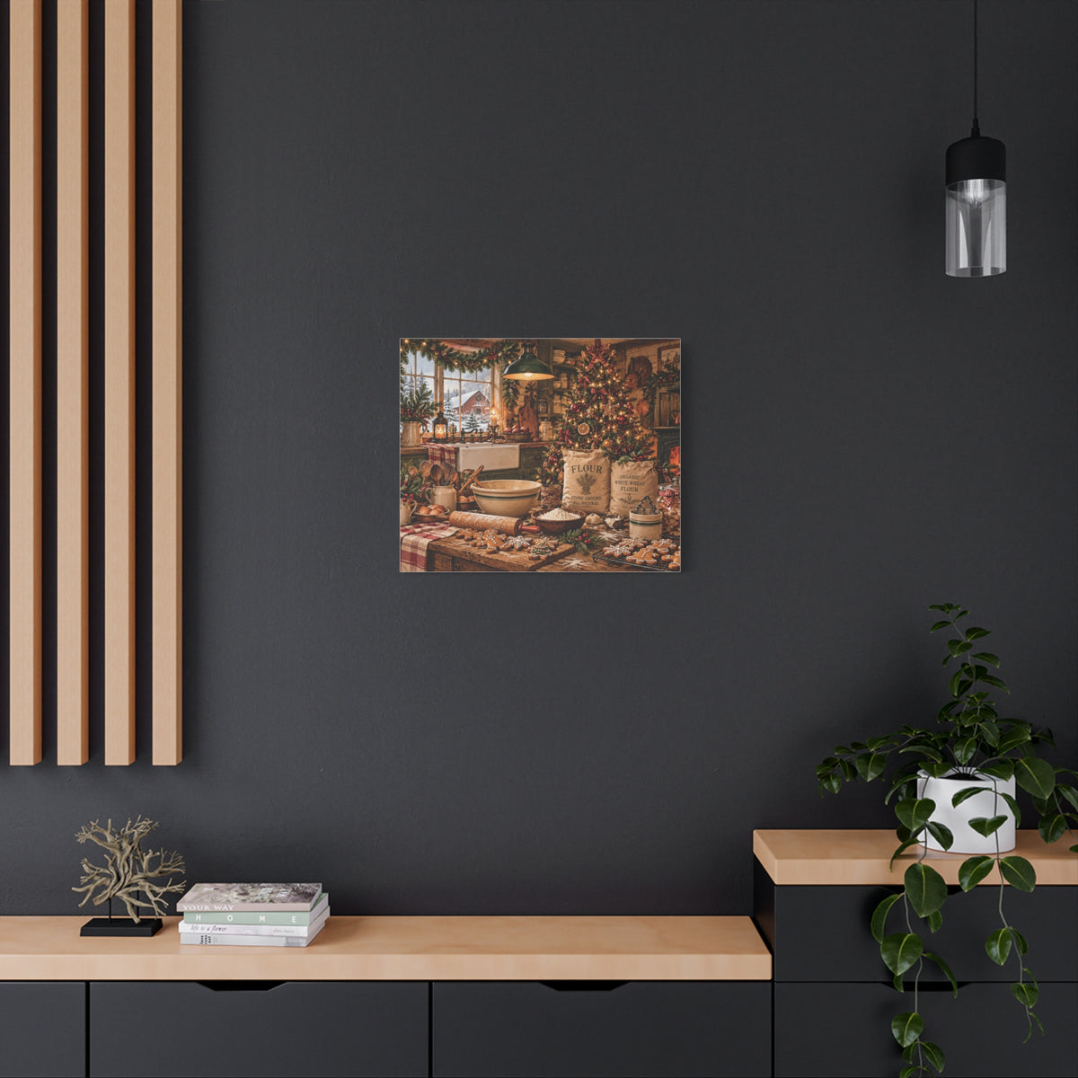 Christmas Kitchen Canvas Wall Art — Cozy Holiday Baking Scene, Rustic Farmhouse Holiday Decor