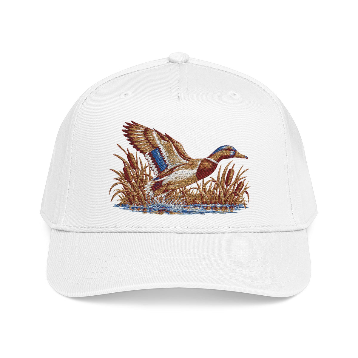 Flying Mallard Duck Mid Profile Baseball Cap | Embroidered Waterfowl Design