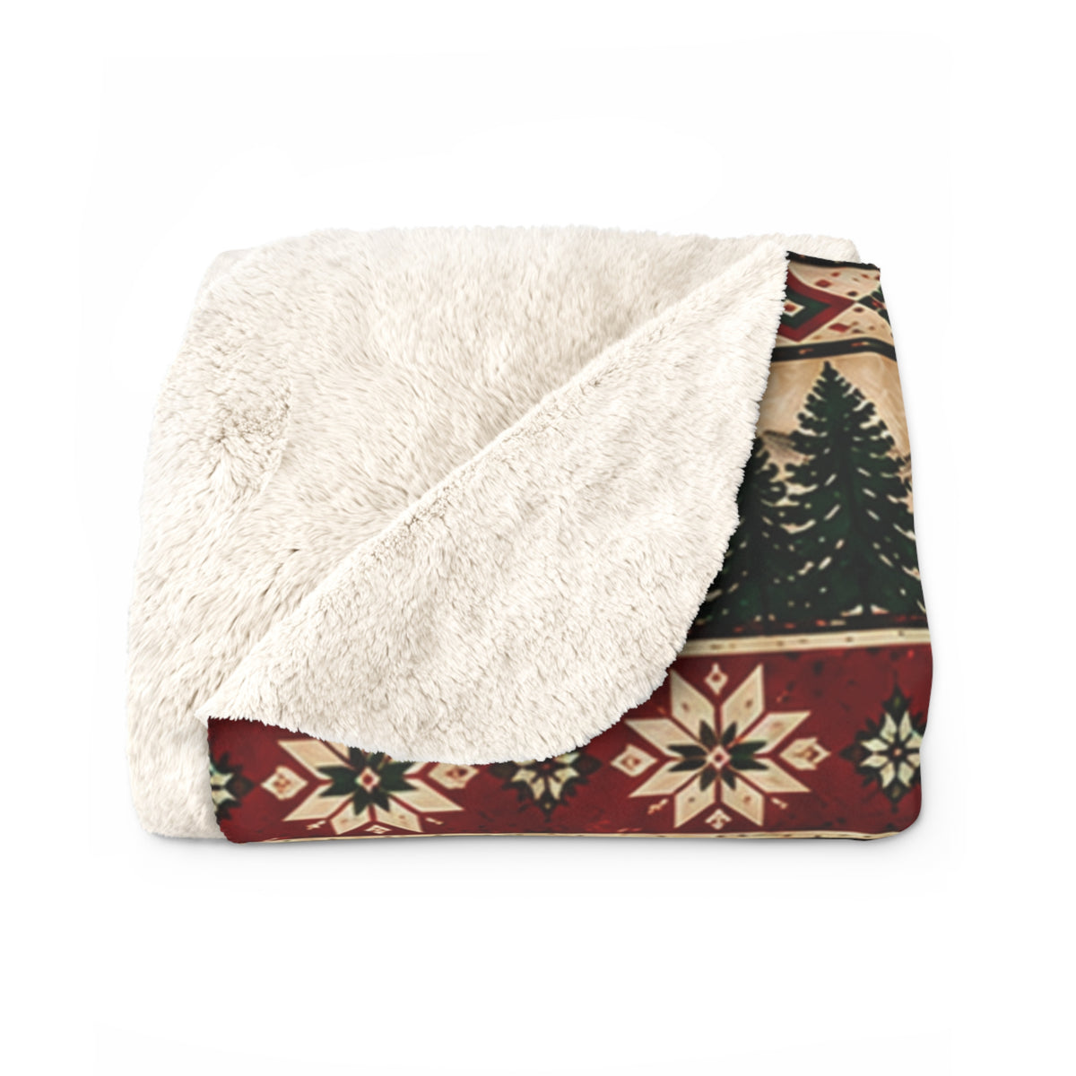 Plaid, Deer & Pine Holiday Fleece Throw-Rustic Lodge Sherpa Blanket