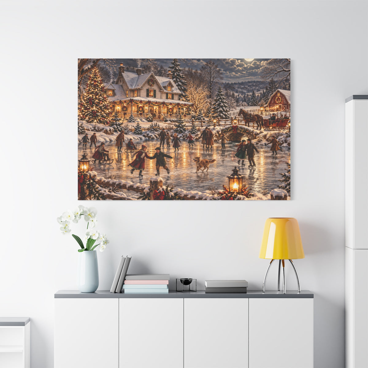 Christmas Village Ice Skating Matte Canvas Wall Art