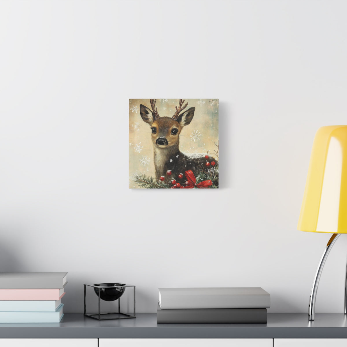 Christmas Fawn Canvas Art – Festive Deer Holiday Wall Decor