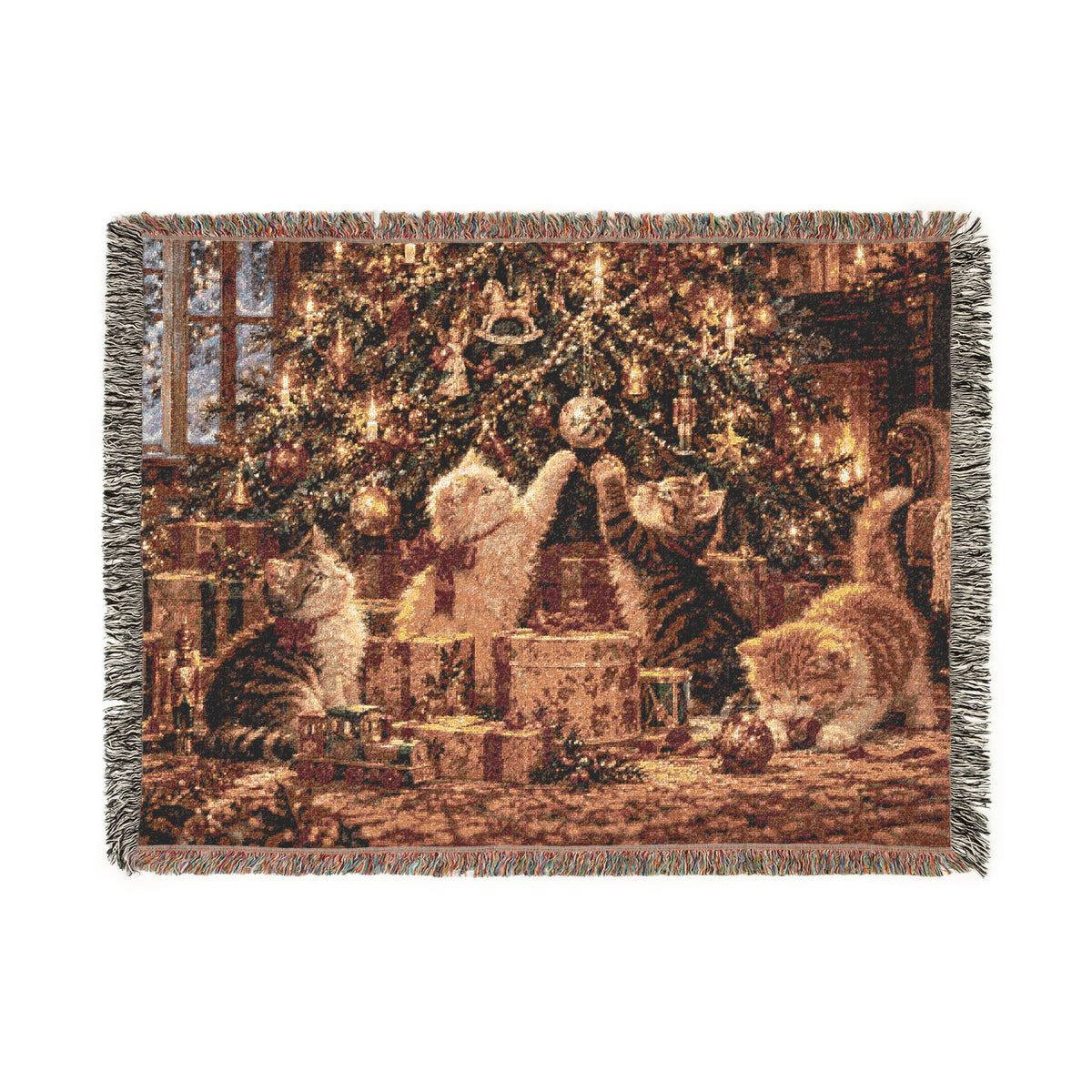 Victorian Christmas Kittens Woven Blanket