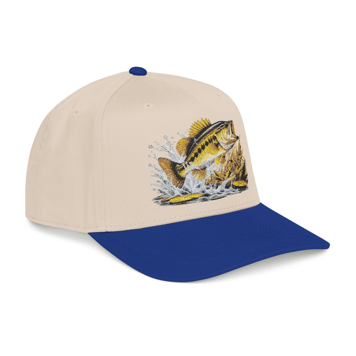 Fishing Bass Cap — Embroidered Jumping Bass Mid-Profile Baseball Hat
