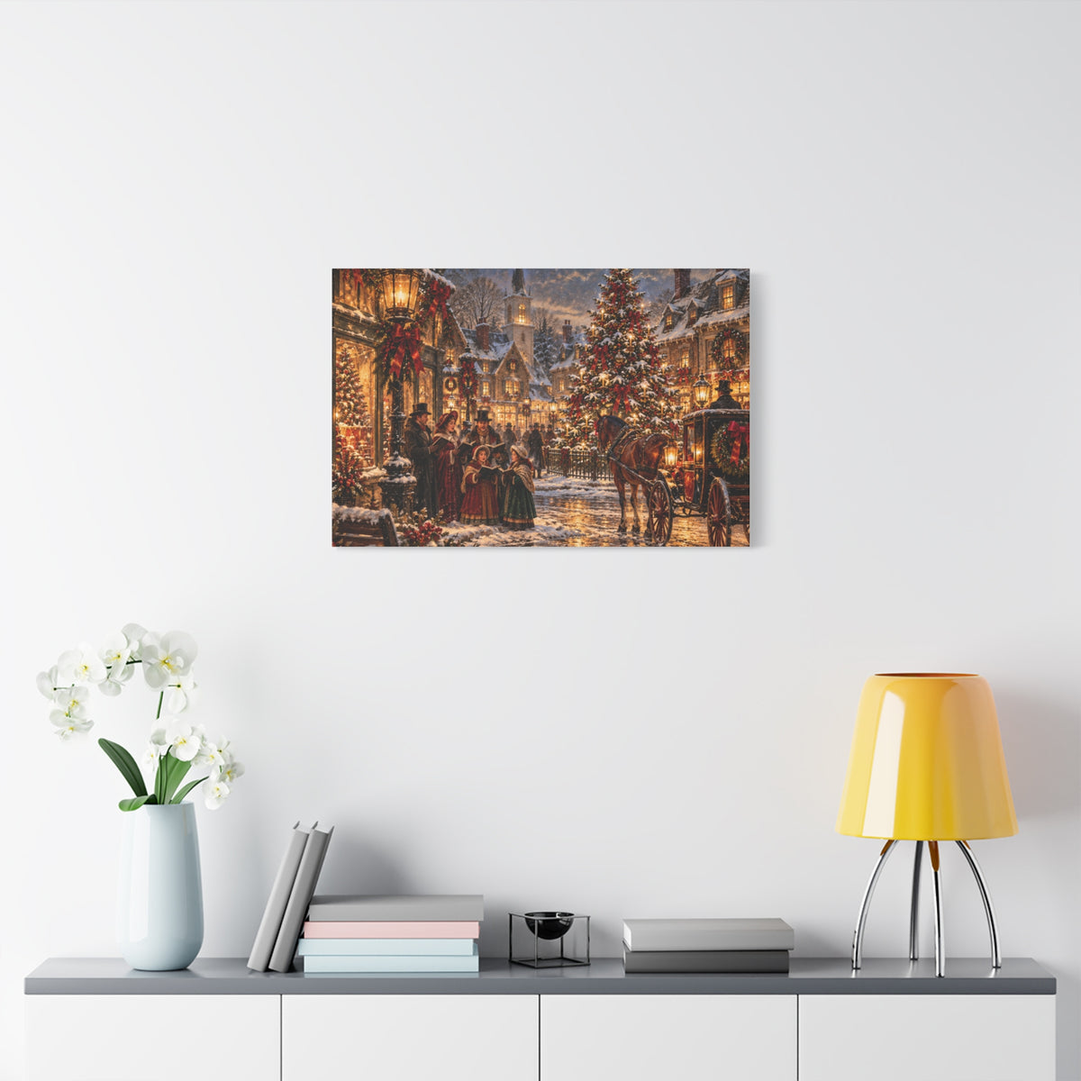 Christmas Carolers Vintage Street Canvas - Matte Stretched Wall Art
