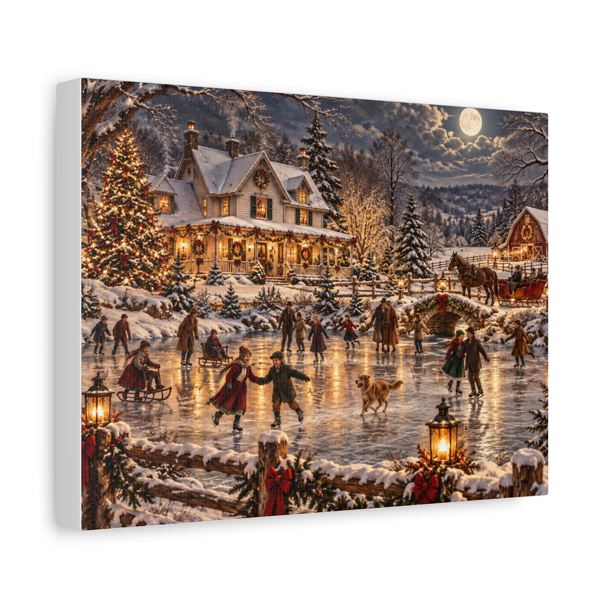 Christmas Village Ice Skating Matte Canvas Wall Art