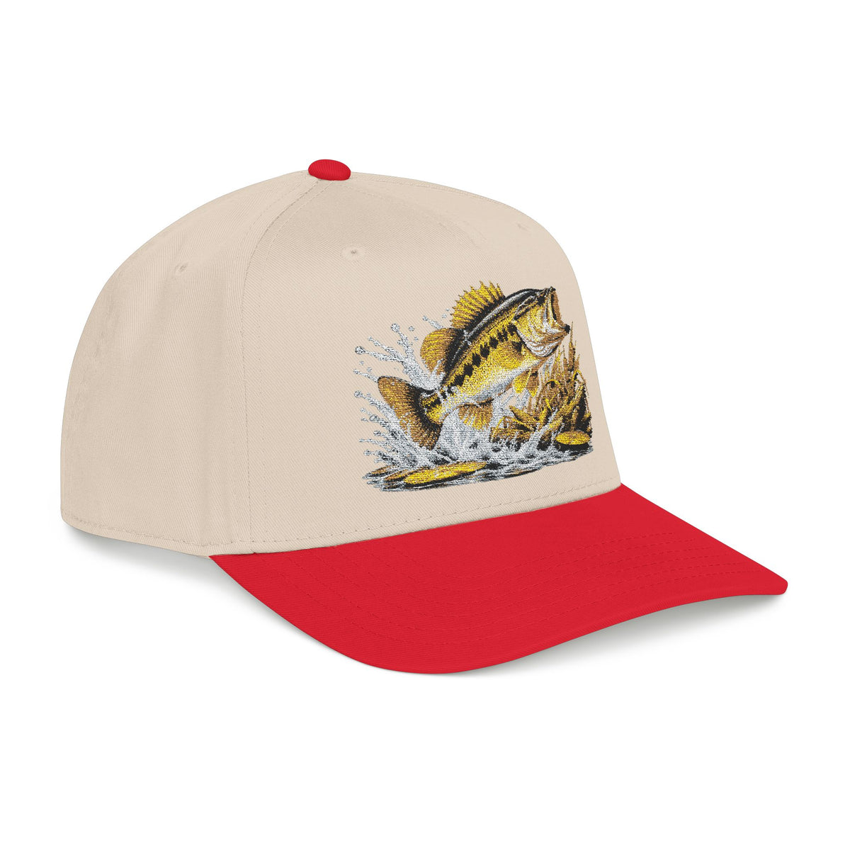 Fishing Bass Cap — Embroidered Jumping Bass Mid-Profile Baseball Hat