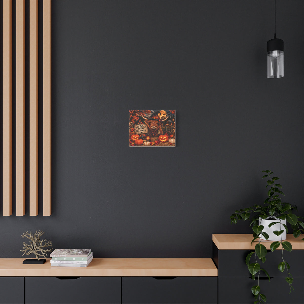 Halloween Highland Cow Canvas – "Have a Moo-tifully Spooky Halloween" Matte Stretched Wall Art
